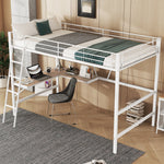 Loft Bed with L-Shaped Desk and Shelf, 90x200cm Metal Frame, White