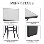 Garden Table Square Glass Weatherproof Black