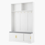 Coat rack with shoe bench, wardrobe, 6 triple hooks, freestanding, space-saving, white