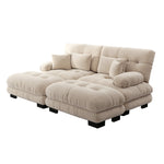 Cloud Corner Sofa, Double with Lumbar & Decorative Pillows, Ottomans, Chenille Light Brown