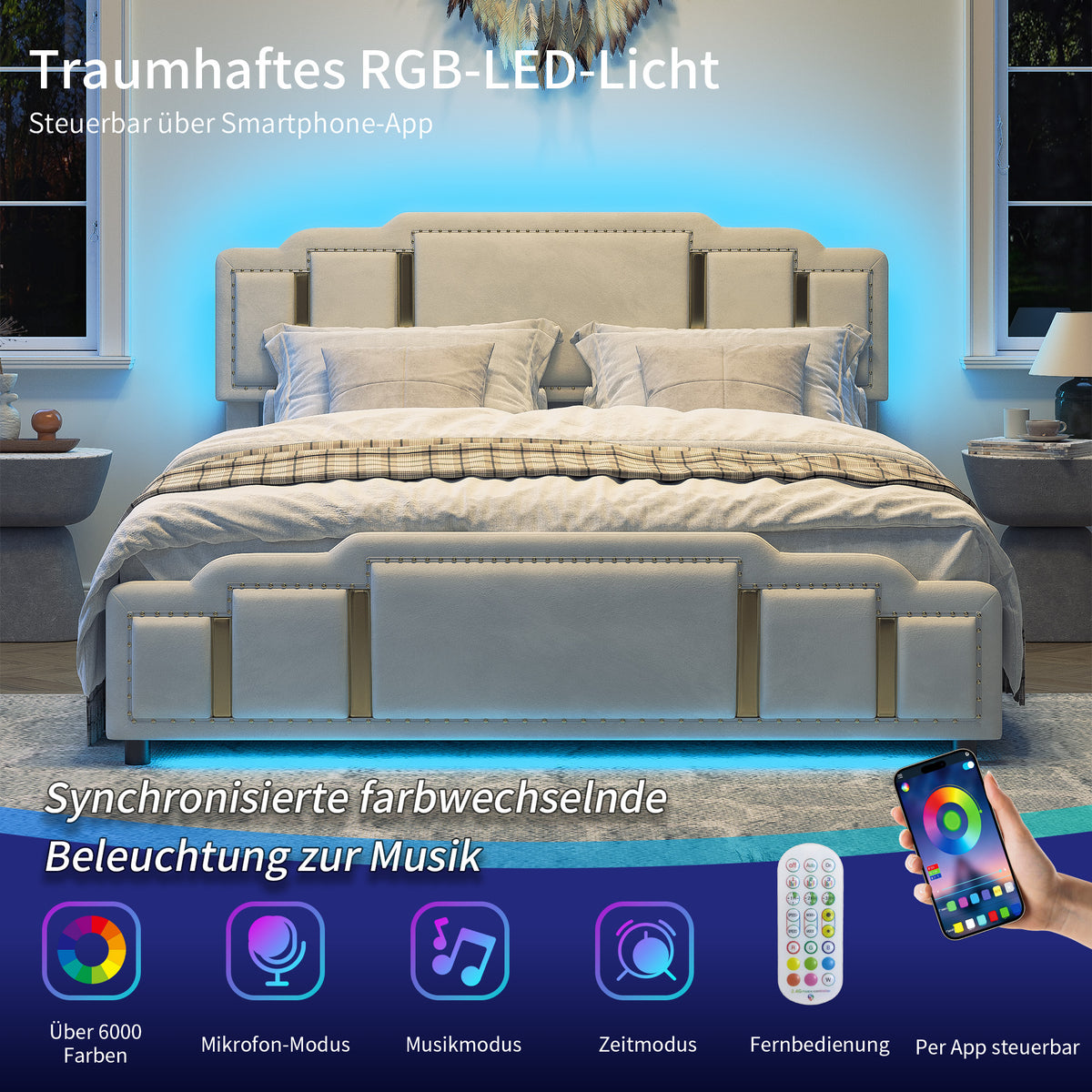 Hydraulic Double Bed 160x200cm with Headboard, Beige Velvet