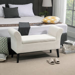 Upholstered Bench with Storage, Armrest, Velvet Polyester, Cream White