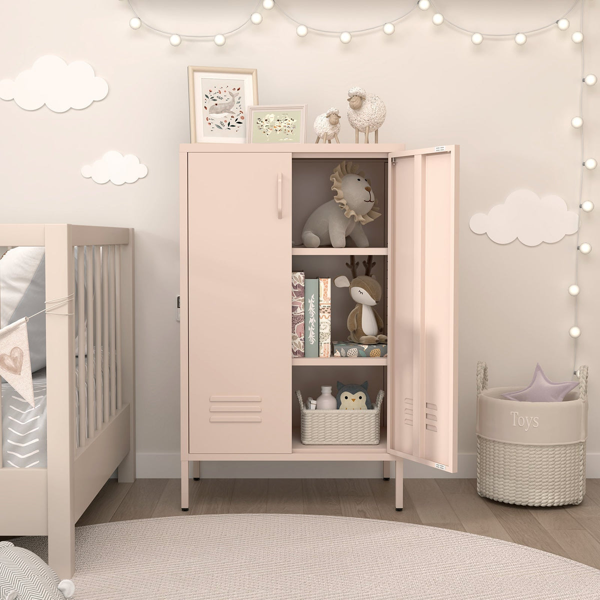 2 Door Metal Storage Cabinet with 2 Adjustable Shelves, Pink