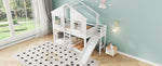 Bunk Bed with Slide, Roof & Window, Safety Gate, 3-Step Ladder, Pine + MDF, White, 90x200cm