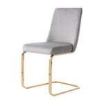 Velvet Dining Chair Set of 6 Diamond Back Gold Metal Legs Grey