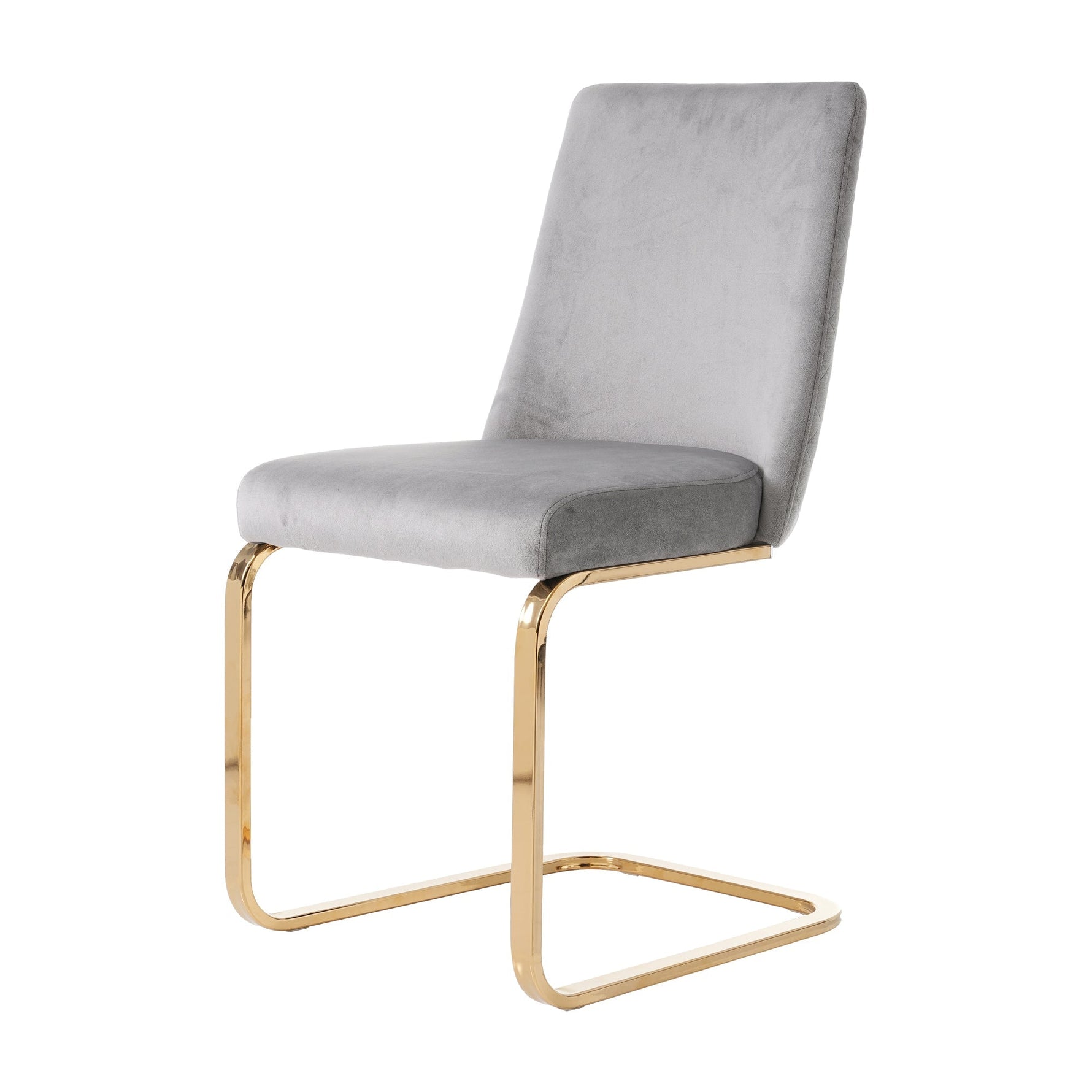 Velvet Dining Chair Set of 2 Diamond Back Gold Metal Legs - Grey
