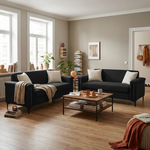 Sofa Set 2-Piece 172cm Space-Saving Metal Legs - Black Fabric