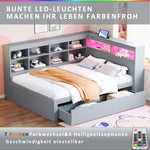 Solid Wood Sofa 140x200cm, Extra Large Drawers, USB, LED, Grey