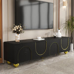 TV Cabinet Lowboard Textured Doors Shelves Push-to-Open - Gold Accents