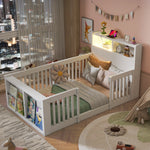 Wooden Single Bed 90x190cm with USB, Light & Storage, White