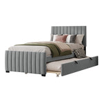 Upholstered Single Bed 90x190cm with Pull-Out Bed, Grey Velvet