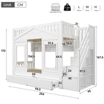 Children's Bunk Bed 90x200cm with Storage Stairs, Solid Wood White
