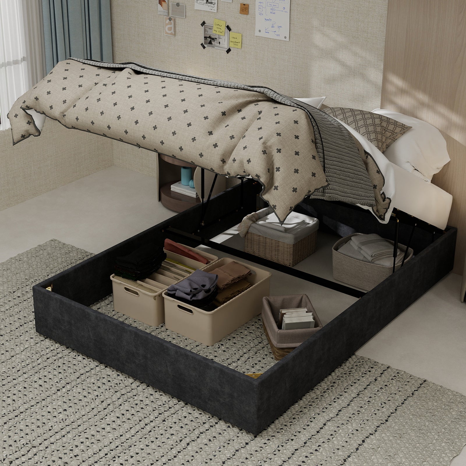 Bed Frame 140x200cm with Gas Lift - Dutch Velvet Grey