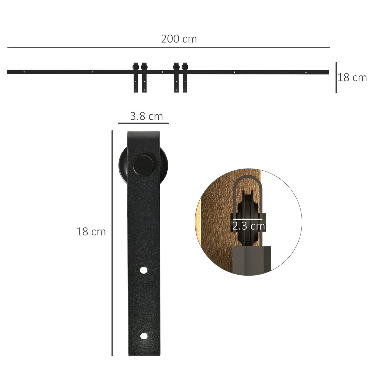 Sliding Door Hardware, Double Doors Track Accessories, Carbon Steel Black