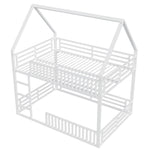 House-Shaped Bunk Bed with Fence and LED Light, 140x200cm, White