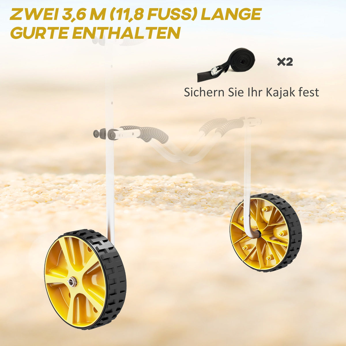 Kayak Trolley Adjustable, Tension Strap, Aluminum Yellow