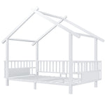 Children's House Bed 90x200cm with Safety Rail, White Metal