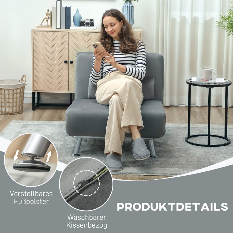 Folding Recliner Chair, Bed Function, Adjustable Backrest, Velvet, Grey