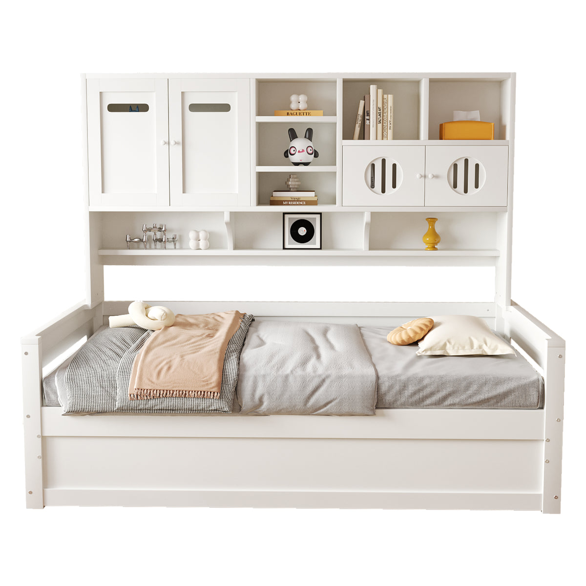 Wooden Sofa Bed 90x200cm with Hydraulic Storage in White