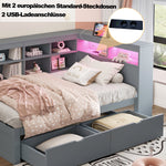 Solid Wood Sofa Bed 90x200cm Multifunctional Storage USB LED Grey