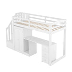 Loft Bed with Wardrobe, Desk, Stairs and Drawers, 90 x 200cm, White
