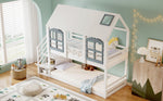 Bunk Bed with Roof & Window, Safety Gate & 3 Stair Lockers, 90x200cm Pine+MDF White+Grey