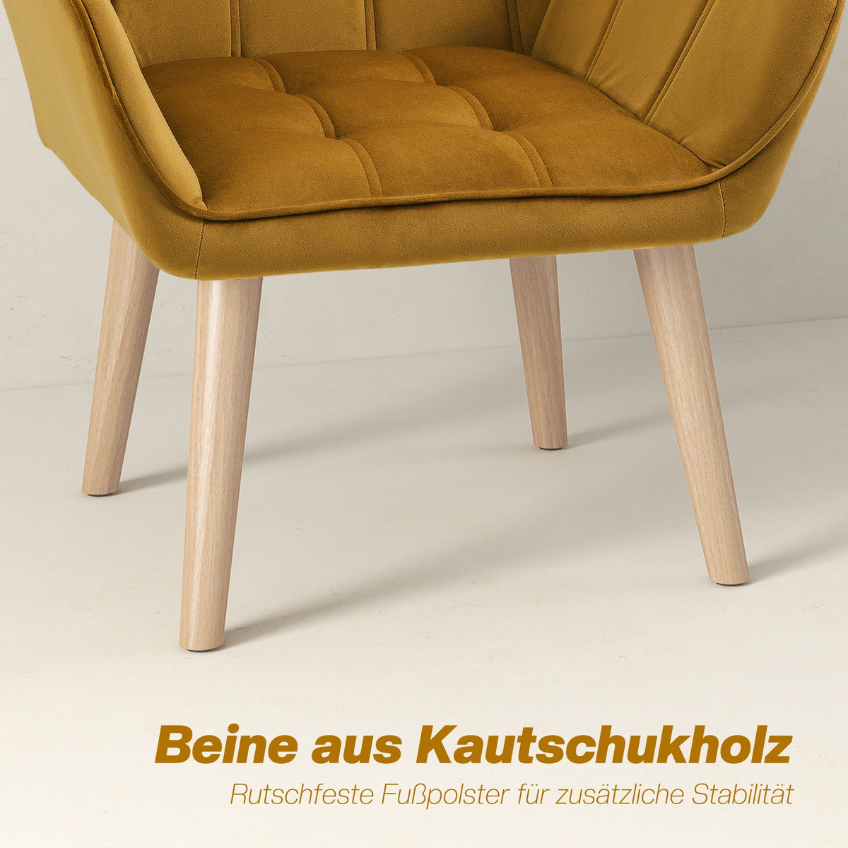 Wingback Recliner Chair, Scandinavian Style Raised Legs, Yellow Velvety Polyester