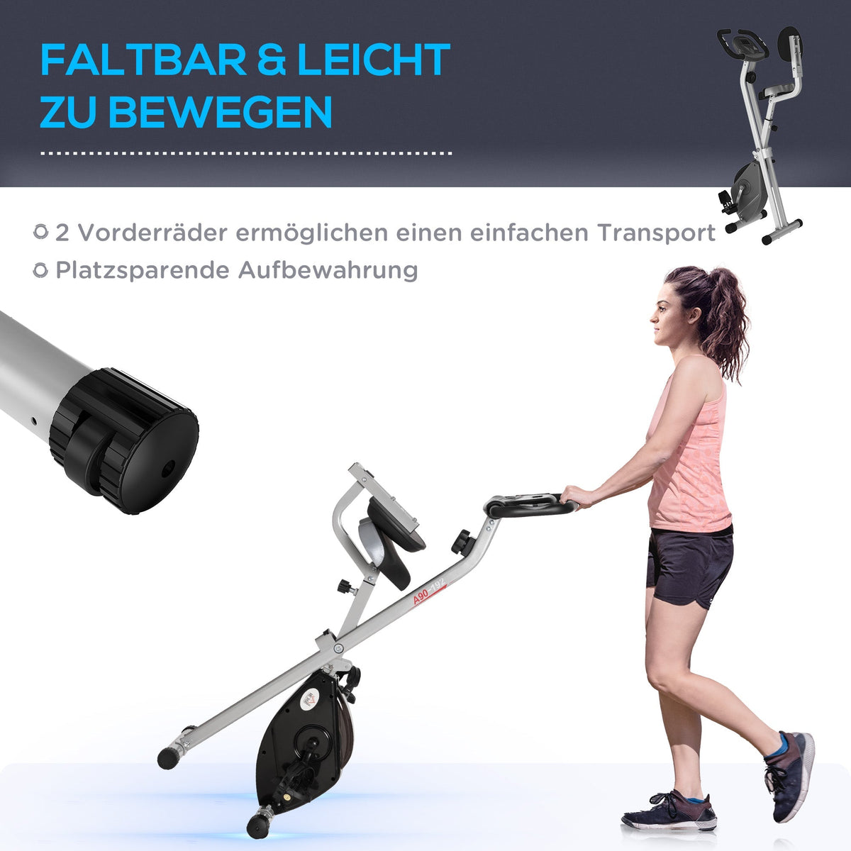 F-Bike Exercise Bike, 8-Level Magnetic Resistance, Height Adjustable, Steel, Black-Gray