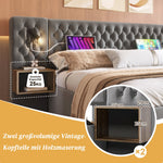 Bedroom Set, Upholstered Double Bed 160×200 cm with 2 Nightstands & 4 Drawers, Headboard Reading Light with USB Charging, Gray Velvet (With Mattress)