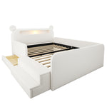 Children's Upholstered Bed 140x200 Bear Headboard White Faux Leather