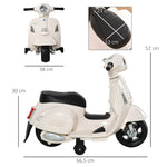 VESPA Electric Motorcycle for Kids, LED Light & Sound, PP Plastic & Metal, White