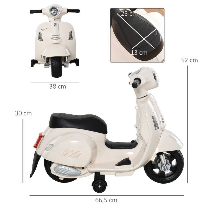 VESPA Electric Motorcycle for Kids, LED Light & Sound, PP Plastic & Metal, White