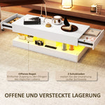 Living Room Table, Drawers, LED Lights, Open Shelf, White Chipboard