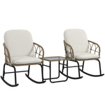 Rattan Rocking Chair Set, 3-Piece with Coffee Table & Cushions for Patio/Balcony