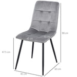 Dining Chairs, Set of 2 Upholstered Kitchen Chairs, Grey Black Metal