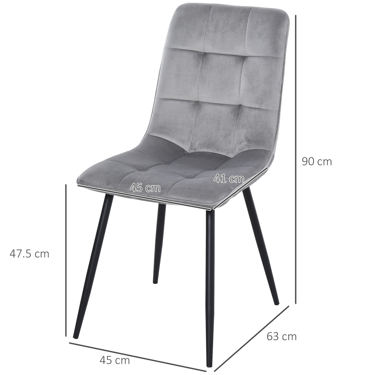 Dining Chairs, Set of 2 Upholstered Kitchen Chairs, Grey Black Metal