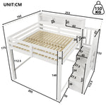 Loft Bed 140x200cm with LED Lights & Storage Ladder, White