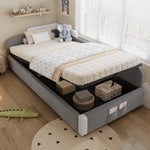 Hydraulic Bed, Storage Space, Raised Soft Fence, Velvet + Plywood, Grey
