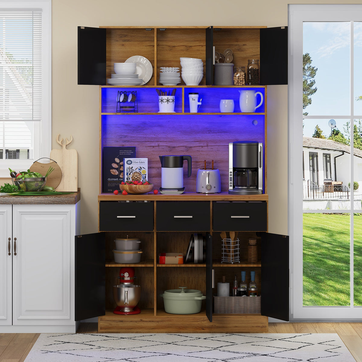 Multifunctional Buffet, 100x40x180cm with LED & App Control, Natural-colored/Black PB, MDF