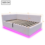 Upholstered Bed with LED, USB, Type-C and Hydraulic Storage, 90x200cm, Grey Velvet