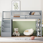 Loft Bed with Wardrobe, Shelves, Storage, Ladder, 90 x 200, Solid Wood, Grey
