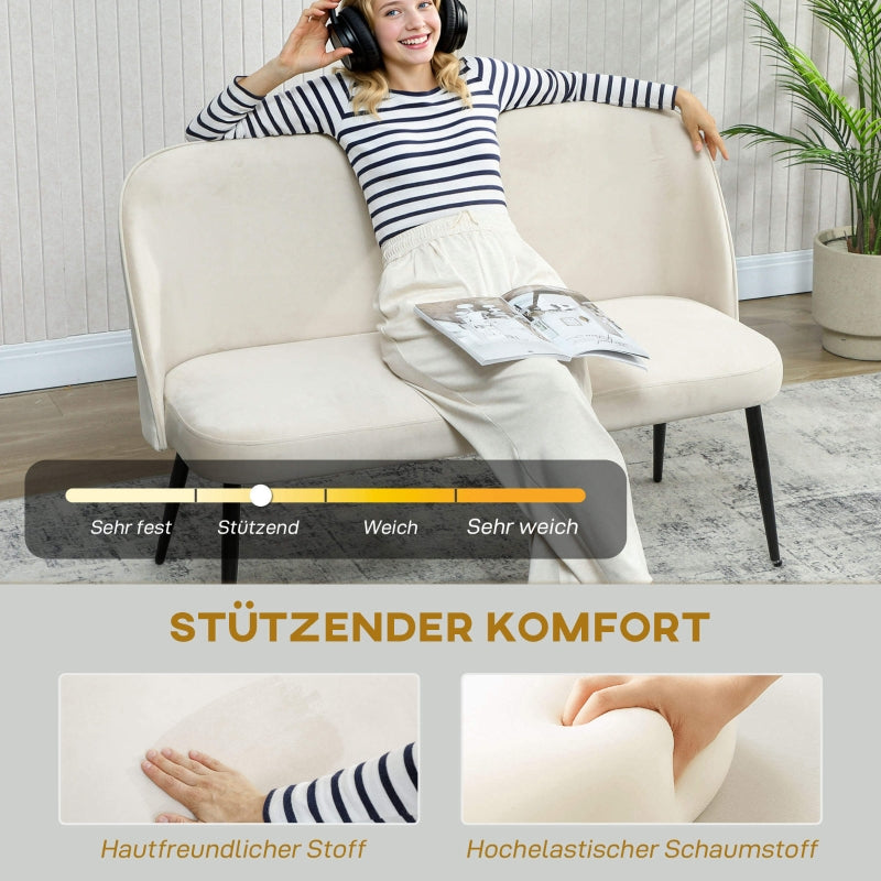 2-Seater Sofa Modern Upholstered Metal Wood Frame Velvety Fabric Beige