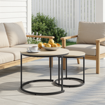 Nesting Coffee Table Set, 2-Piece Round 60cm Modern Design, Oak Veneer and Metal