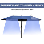 Parasol Double Patio Umbrella, Hand Crank, Blue