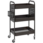 Rolling Serving Cart, 3 Tiers, 2 Hanging Baskets, Kitchen, Steel Black