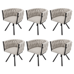 Linen Dining Swivel Chairs, Set of 6, Leisure Armchair with Metal Legs, Beige and Black Linen