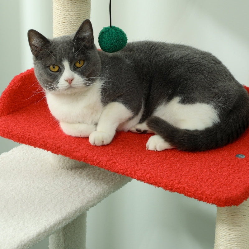Christmas Cat Tree, 135cm with Bed, House, Scratching Posts, Toy Balls, Multi-color