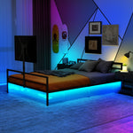 Gaming Bed: Adjustable Holder, LED Lights, Underbed Storage - Black Metal