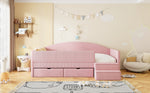 Upholstered Sofa Bed with Two Drawers, Railings and Steps, 90x190cm, Pink Velvet