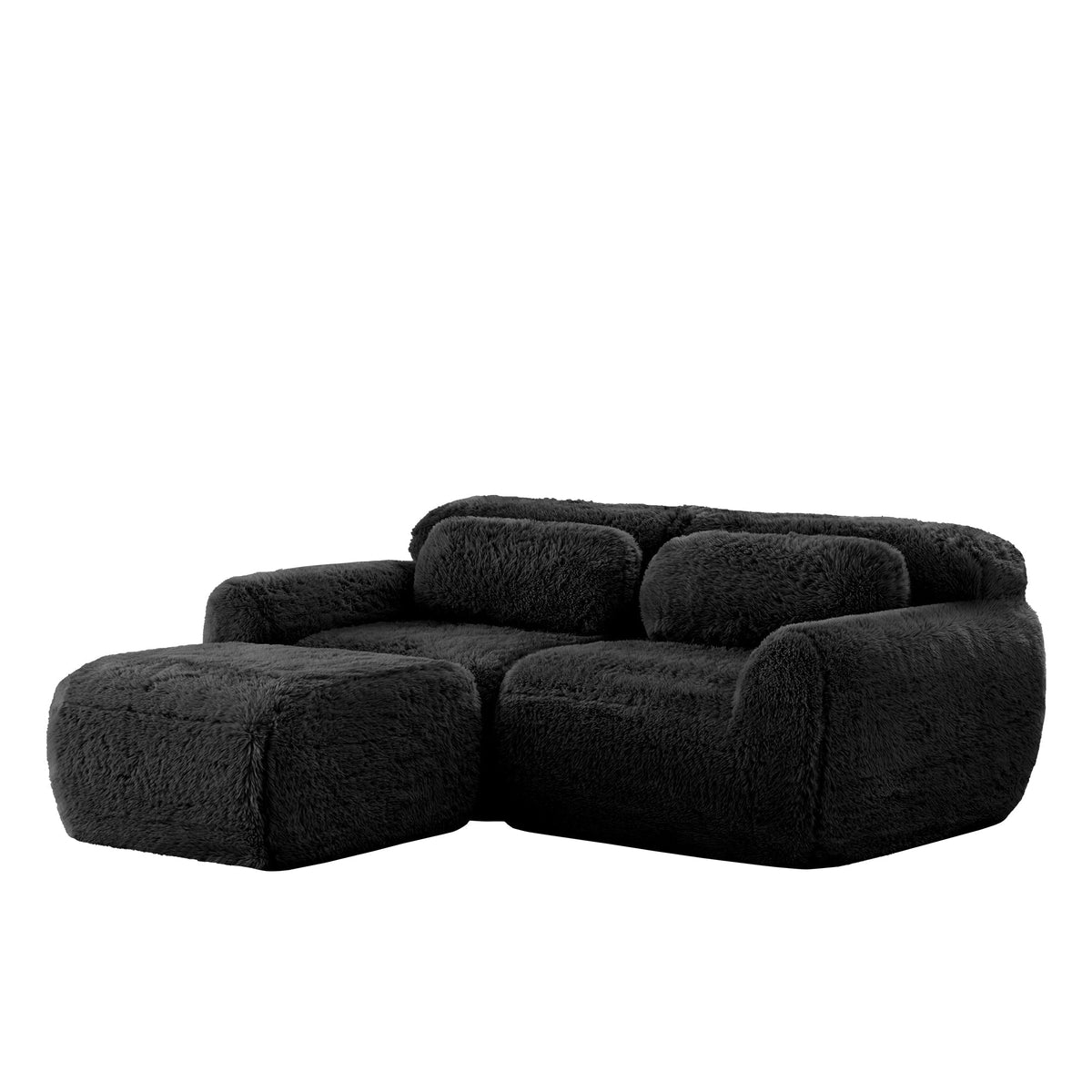 L-shaped 2-seater Sofa Modular Plush Fabric with Cushions - Black
